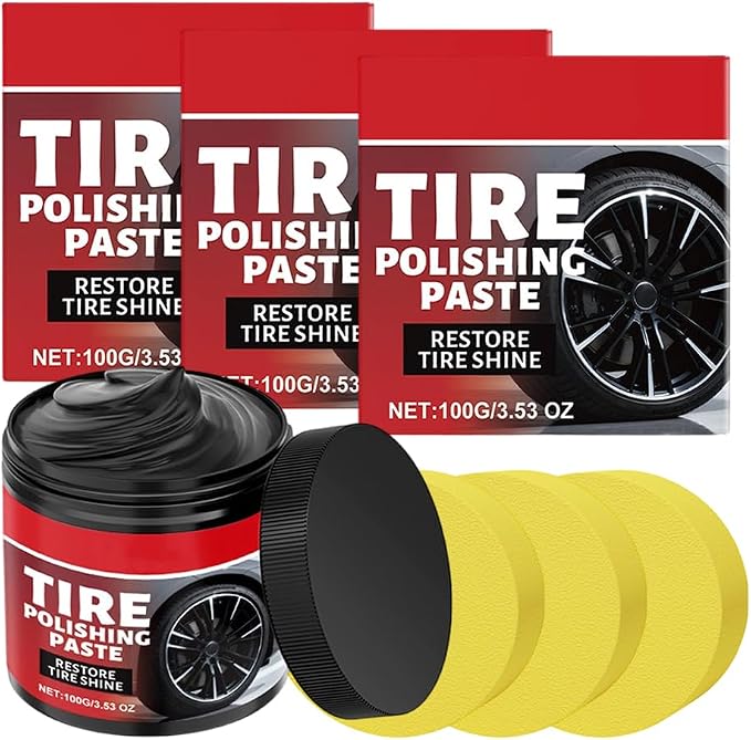 Tire Polishing Paste,100g Tire Nourish Wax Cream, Tyre Nourish Cream Maintain Luster for Cars UV Protection and Waterproof Coating for Cars Trucks Motorcycles RVs & More (3 Set)