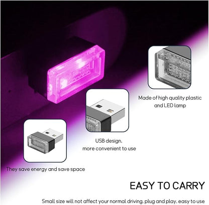 Dickno 4 PCS USB LED Car Interior Atmosphere Lamp, Portable Mini LED Ambient Night Light, Plug-in USB Interface Decor Lighting Kit, Universal Vehicle Interior Accessories (Pink)