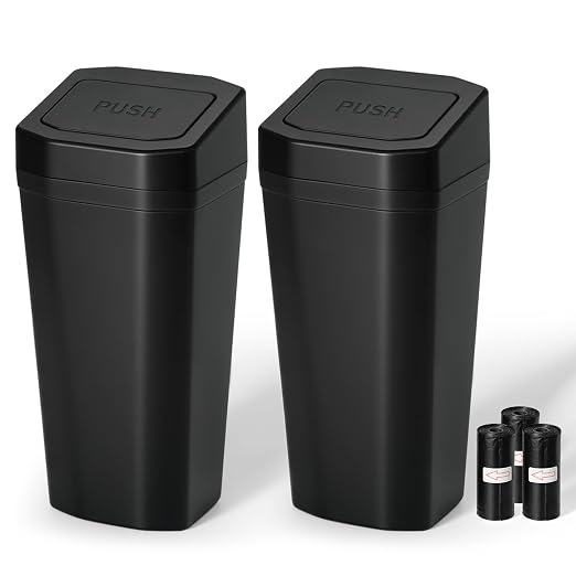 Car Trash Can, 2 Packs Mini Car Garbage Can with Lid, Leakproof Small Cup Holder Trash Can for Car with 60 Trash Bags, Vehicle SUV Truck Organizers and Storage for Home, Office, Black