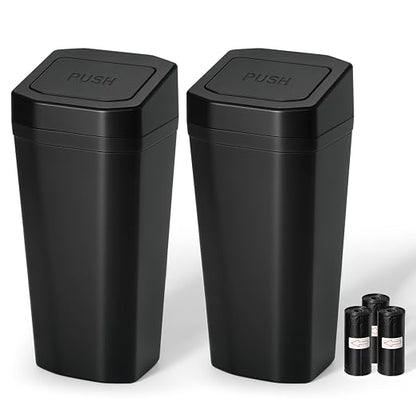 Car Trash Can, 2 Packs Mini Car Garbage Can with Lid, Leakproof Small Cup Holder Trash Can for Car with 60 Trash Bags, Vehicle SUV Truck Organizers and Storage for Home, Office, Black
