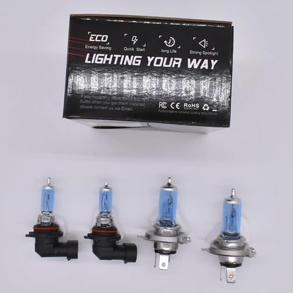 Upgraded Halogen Headlight Bulbs Compatible for Toyota Sequoia 2001 2002 2003 2004 2005 2006 2007, 9003/H4 High Low Beam + 9006 Fog Light, 6000K White, 300% Brightness, Plug n Play, Pack of 4