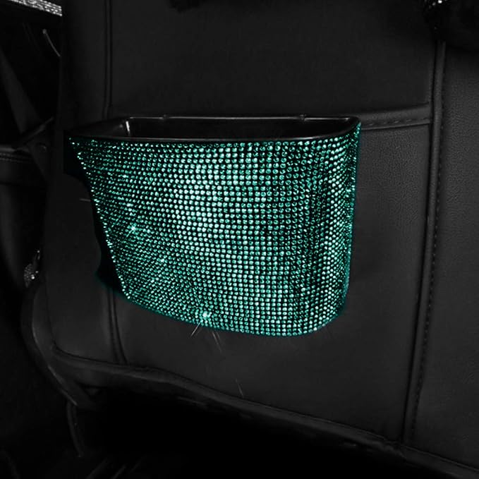 Bling Crystal Car Trash Can Auto Hanging Car Trash Can Sparkling Storage Holder Litter Container for Vehicle Office Home (Green)