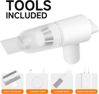 PAPIFEED Handheld Vacuum Cordless for Pet Hair, Portable Mini Vacuum with Static Hair Collector for Home, Dual-Layer Stainless Steel Filter, Dual Filte, USB-C Rechargeable Lightweight Vacuum (White)