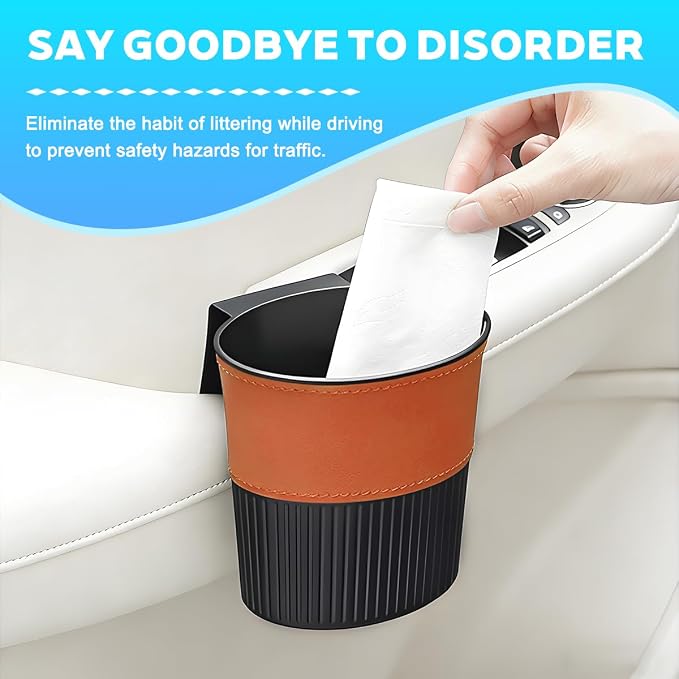 Zpana Car Trash Can, Portable Mini Vehicle Cup Holder Hanging Garbage Container, Multifunctional Automotive Side Door Trash Organizer Can Accessories, Universal for SUV, Sedan, Truck (Orange)