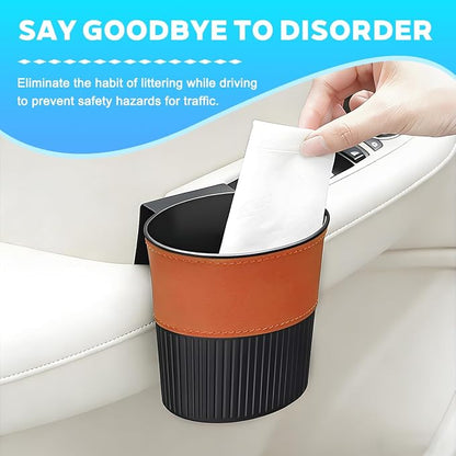 Zpana Car Trash Can, Portable Mini Vehicle Cup Holder Hanging Garbage Container, Multifunctional Automotive Side Door Trash Organizer Can Accessories, Universal for SUV, Sedan, Truck (Orange)