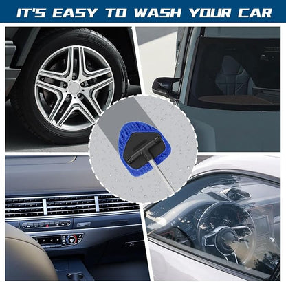 Car Wash Brush with Long Handle, Windshield Cleaning Tool, Car Washing Mop Kit Mitt Sponge Car Cleaning Supplies Kit, Microfiber Towel Gloves Universal for Cars RV SUV Truck Office (Blue)