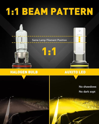 AUXITO 9145 LED Fog Light Bulbs, 6000LM 3000K Amber Yellow Light, 300% Brightness H10 9140 9045 9040 Led Fog Lights, CSP LED Chips, DRL Replacement for Cars, Pack of 2