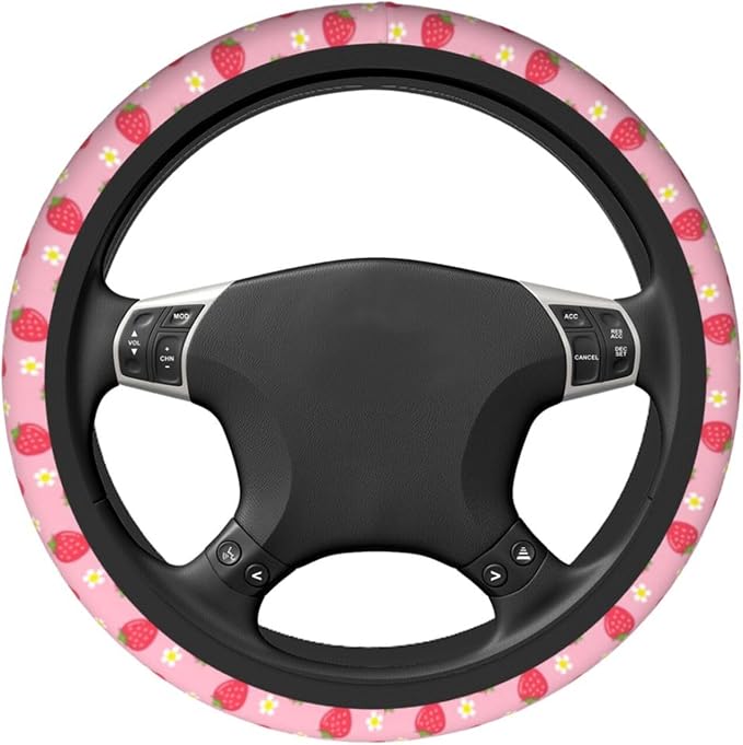 Strawberry Steering Wheel Cover Universal 14.5-15 Inch Car Wheel Protector Anti-Slip Car Steering Wheel Accessories for Women Girls