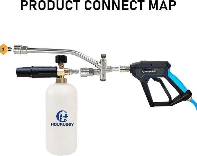 Hourleey Foam Cannon Dual-Connector Accessory, Pressure Washer Double Tip Attachment for Soap Cannon with 5 Power Washer Sprayer Nozzles, 1/4" Quick Connect, 4000 PSI