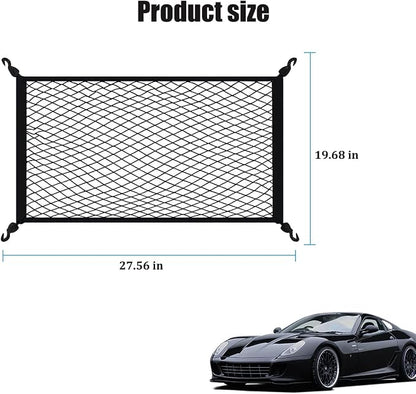 Car Cargo Net, 27.56" x 19.69" Elastic Stretchable Adjustable Vehicle Trunk Mesh Nets with Hook, Automotive Cargo Netting Storage Organizer, Universal for SUV Motorhome Lorry