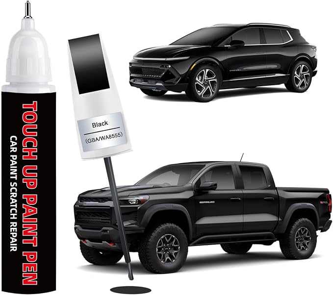 Black(GBA/WA8555) Car Touch Up Paint for Chevy 2-in-1 Car Scratch Repair Pen with Fine Tip&Brush, DIY Color-Code Matched Auto Paint for Rock Chips Door Scratches Paint Nicks Bumper Marks