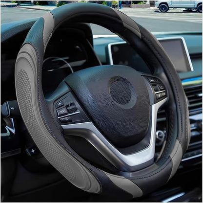 Osilly 15 Inch Car Leather Steering Wheel Cover, Automotive Accessories Elastic Breathable Anti-Slip Soft Wheel Protector Fits Men and Women, Suitable for SUVs, Trucks, Vehicles and RVs (Gray)