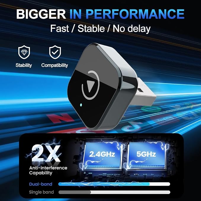 2026 New 2-in-1 Car Wireless CarPlay Android Adapter Quick Auto Connect Plug and Play CarPlay Adapter Wired to Wireless Plug and Play with Type-C Adapter for iPhone and Android Compatible Cars