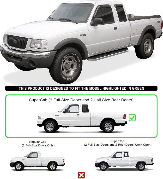 APS 6in 304 Stainless Steel (Polished Flat Style) Running Boards Side Bars Side Steps Compatible with Ford Ranger Mazda B-Series 1999-2011 Super Cab 4-Door (Drilling Required)