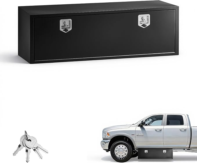 VEVOR Underbody Truck Tool Box, 60 x 18 x 18 Inch Heavy Duty Steel Trailer Storage Box with Lock & Keys, Waterproof Trailer Storage Organizer Under Body Chest with T-Handle for Truck, Van, SUV, Black