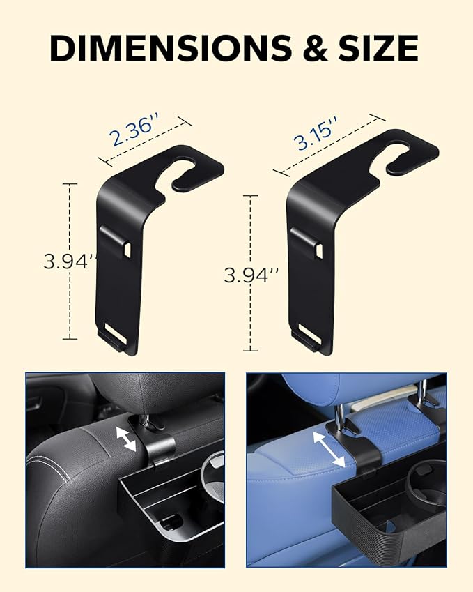 3 in 1 Car Headrest Backseat Organizer, Seat Back Organizer Headrest Strong Multi- Hanging Hooks with 3.7" Cup Holder for Car Headrest Backseat Travel Accessories, 2PCS