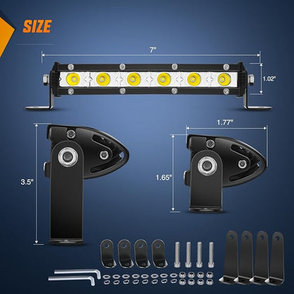 Nilight Single Row LED Light Bar Ultra-Slim Spot Pods 2PCS 7 Inch 18W Fog Light Driving Work Roof Bumper Lighting for Offroad 4x4 Trucks Polaris RZR SUV ATV UTV