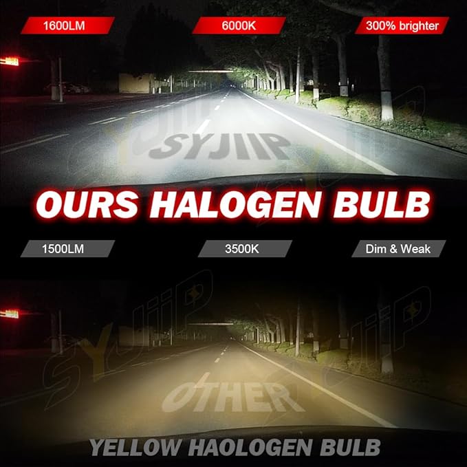 Upgraded Halogen Headlight Bulbs For GMC Sierra 1500 2500 3500 2007 2008 2009 2010 2011 2012 2013, 9005 H11 High Low Beam Halogen Lights, 6000K White, 300% Brightness, Plug n Play, 4-Pack