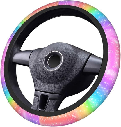 Colorful Rainbow Steering Wheel Cover Car Accessories Cute for Women Girls Girly Universal 15 Inch Neoprene Auto Interior Decor Anti Slip Automotive Truck Protector