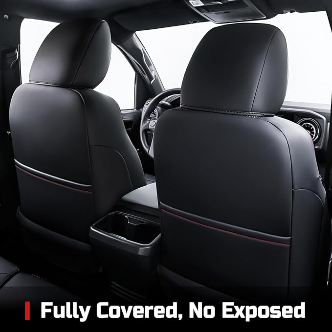 Carlimeki Leather Seat Covers Custom Fit for Tacoma Gen 3rd (2016-2023) Double & Crew Cab, for SR, SR5, Limited, TRD Pro, TRD Sport, TRD Off-Road, Trail Special Edition - Fully Covered
