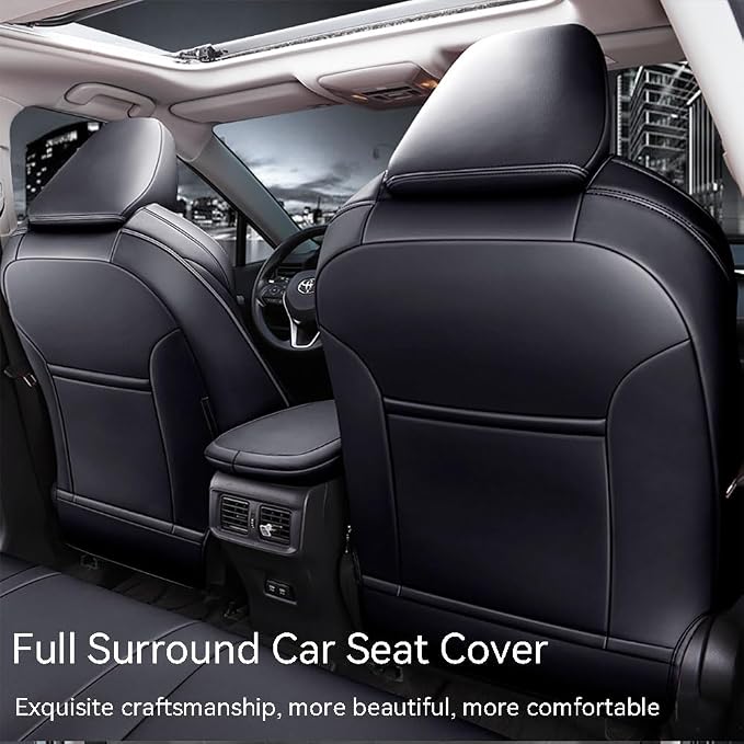 Custom Fit RAV4 Car Seat Cover for Select Toyota RAV4 Adventure and TRD-Off Road 2019 2020 2021 2022 2023 2024 (NOT for Hybrid) - Full Set,Leather (Black)
