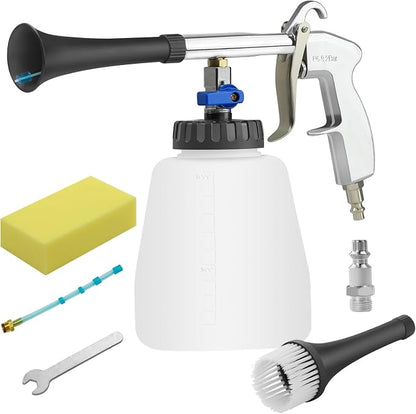 Car Cleaning Gun, High Pressure Air Blow Gun, Interior Car Cleaning Kit with Foam Bottle, Brush Head, Cleaning Sponge, Water Spray Function