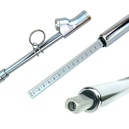 Haltec GA-155S-RCL-HD Recalibratable Dual Foot Truck Service Straight On and 30 Degree Angled Chrome Tire Air Gauge. Measures 10-150 PSI in 2 PSI Increments with Metal Indicator Bar.