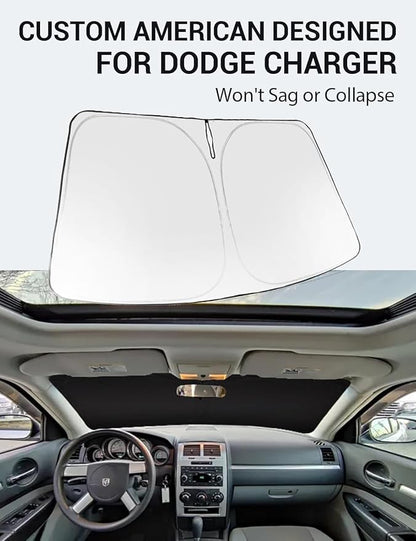 Proadsy 2026 Upgrade Front Windshield Sun Shade Foldable Sunshade Protector Custom Fit 2006–2010 Dodge Charger Accessories
