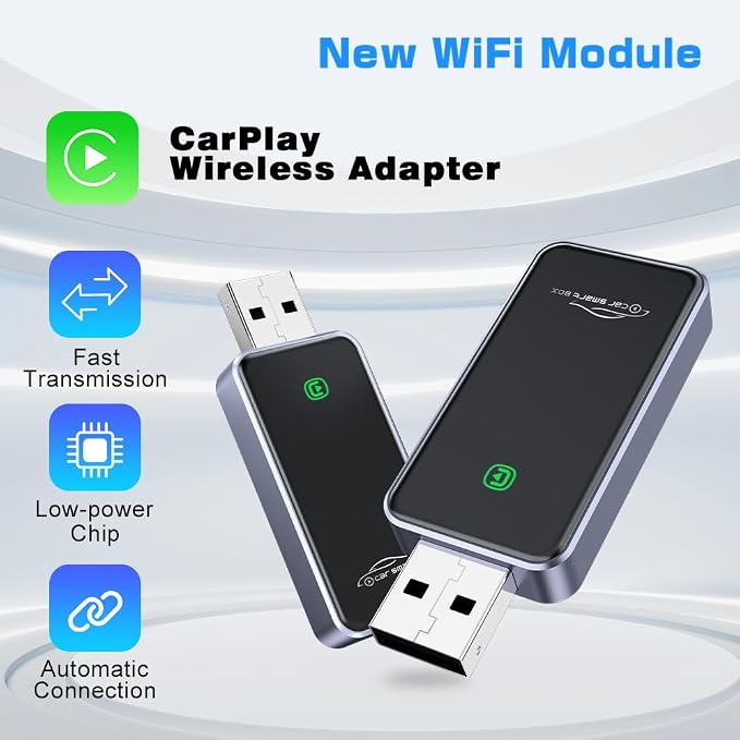 Wireless CarPlay Adapter for iPhone, CarPlay Dongle Converts Wired to Wireless Carplay, Plug & Play Mini Size CarPlay Adapter Compatible with iOS 10+, Bluetooth 2.4GHz and Wi-Fi 2.4+5.8GHz