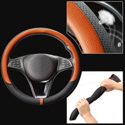 COFIT Breathable Car Steering Wheel Cover 15 inch Auto Universal Leather Wrap Non-Slip Steeringwheel Protector Automotive Interior Accessories, Purple (Suit for 14.5-15 inch)