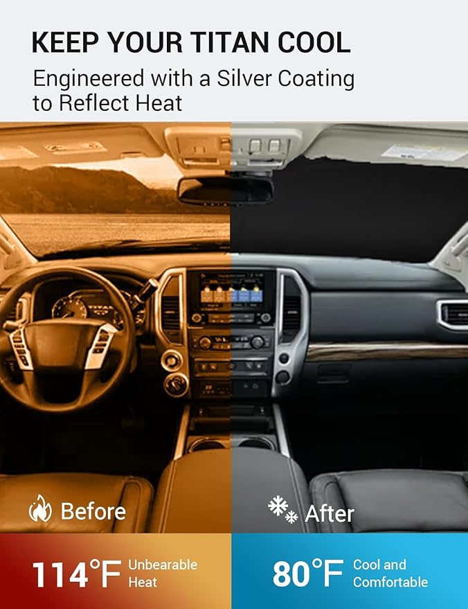 Proadsy 2026 Upgrade Windshield Sun Shade Custom Fit 2020-2024 Nissan Titan Foldable Front Sunshade Protector Sun Visor Blocks UV Rays Keep Car Cooler