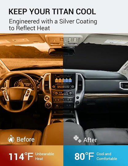 Proadsy 2026 Upgrade Windshield Sun Shade Custom Fit 2020-2024 Nissan Titan Foldable Front Sunshade Protector Sun Visor Blocks UV Rays Keep Car Cooler