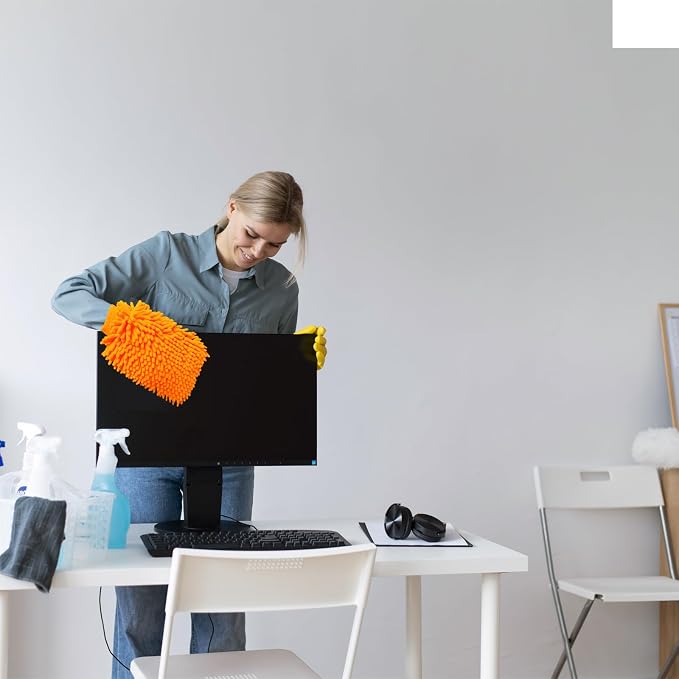 Car Wash Mitt, Chenille Car Washing Glove, Microfiber Mitt Scratch Free, Double-Sided Thickened Gloves (Orange/Green,4P)