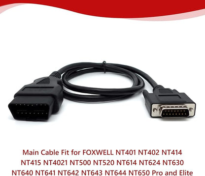 Main Cable Fit for FOXWELL NT401 NT402 NT414 NT415 NT4021 NT500 NT520 NT614 NT624 NT630 NT640 NT641 NT642 NT643 NT644 NT650 Pro and Elite Diagnostic Scanner Replacement Test Cable Adapter Connector