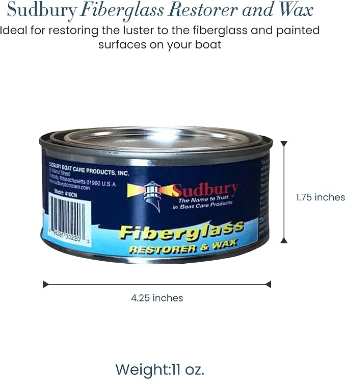 Sudbury Fiberglass Restorer and Wax, Boat Cleaning Paste Wax, Boat Cleaner, Essential Boat Accessories, Paste, 11 oz.