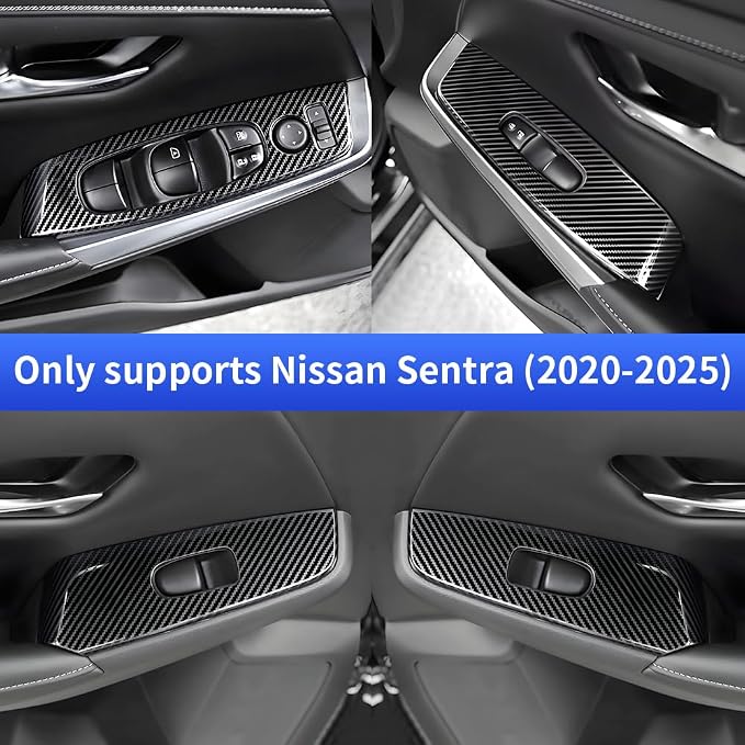 Car Door Power Window Lift Switch Protection Decor Panel for Nissan Sentra 2020 2021 2022 2023 2024 2025 Auto Interior Accessories Armrest Side Pull Handle Trim Cover Carbon Fiber Style 4Pcs