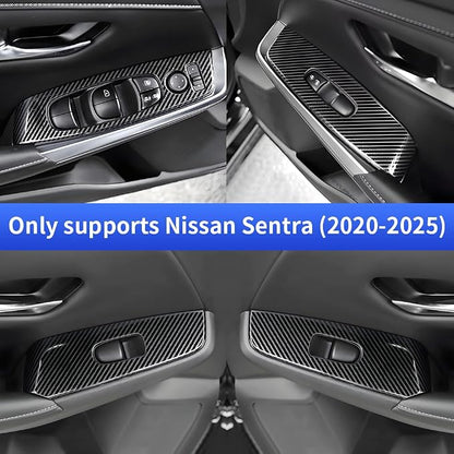 Car Door Power Window Lift Switch Protection Decor Panel for Nissan Sentra 2020 2021 2022 2023 2024 2025 Auto Interior Accessories Armrest Side Pull Handle Trim Cover Carbon Fiber Style 4Pcs