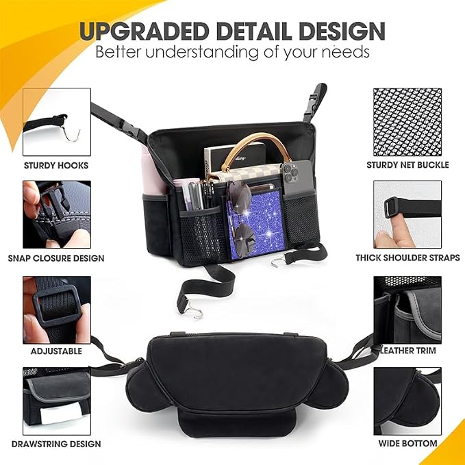 Blue Diamond Car Handbag Holder Between Seats Bling Rhinestone Car Storage Bag Large Capacity Purse Phone Tablet Automotive Consoles Organizer Safe Barrier of Backseat Pet Kids…