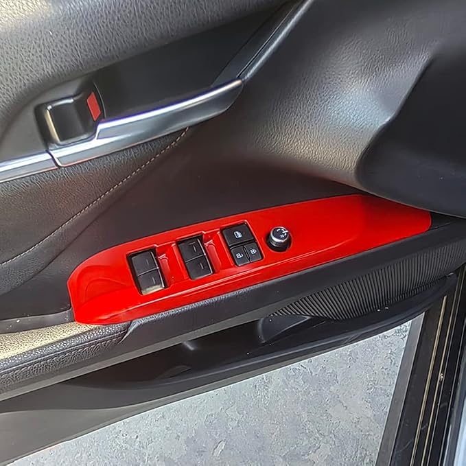 Kolya Compatible with 2018 2019 2020 2021 2022 2023 2024 2025 Toyota Camry Accessories Door Window Switch Panel Cover Window Control Button Trim (Red Color)