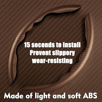 WOCOCN 2pcs Car Steering Wheel Cover,Anti-Skid Carbon Fiber Steering Wheel Protector for Men Women,Multiple Color Options,Universal for Most Car Interiors Accessories (Brown)