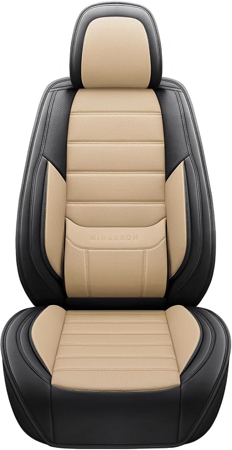 MINGBRON Seat Covers, Car Seat Covers Front Seats, Car Seat Cover, Car Seat Protector Waterproof, Car Seat Cushion Nappa Leather, Beige Seat Covers Carseat Cover Universal Fit for Most Cars