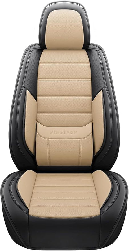 MINGBRON Seat Covers, Car Seat Covers Front Seats, Car Seat Cover, Car Seat Protector Waterproof, Car Seat Cushion Nappa Leather, Beige Seat Covers Carseat Cover Universal Fit for Most Cars