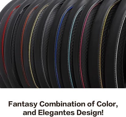 ESEWALAS Universal Car Steering Wheel Cover,Anti-Slip Leather Steering Wheel Cover,Sports Style Steering Wheel Protector,Car Interior Accessories Auto Steering Wheel Covers (Black with Blue)