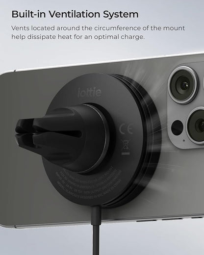 iOttie Velox Qi2 Mini Wireless Charging Car Mount - MagSafe Compatible Air Vent Phone Mount with 15W Charging for Qi2-enabled Smartphones Including iPhone 12,13,14,15,16 and 17. Car Charger Included.