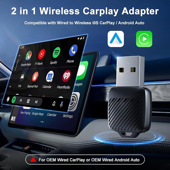 TRPYD Wireless CarPlay Adapter 2025 Upgraded, Plug and Play, No Latency, Converts Factory Wired to Wireless, Compatible with iPhone (iOS 10 and Above) for Cars 2016+ - Black