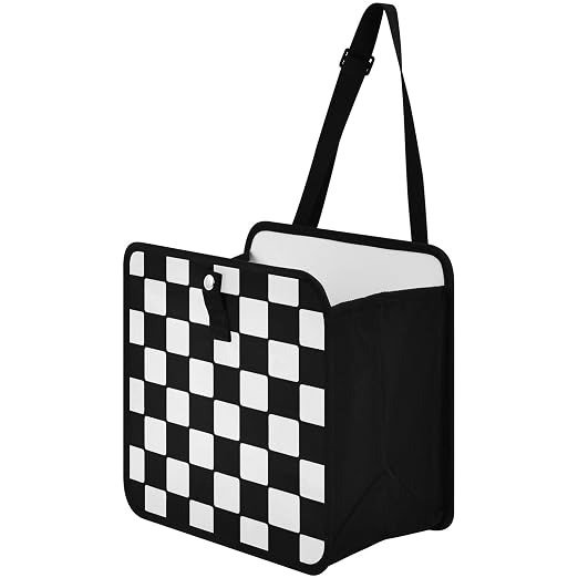 Car Trash Can Car Organizer Car Garbage Can with Adjustable Strap for Back Front Seat Console Waterproof Leakproof Collapsible Portable 11 Inch Checkerboard