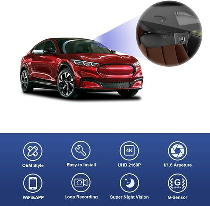 Fitcamx 4K Dash Cam Suitable for Ford Mustang Mach-E 2021-2025 GT Select Premium, OEM Factory Look, 2160P UHD Video, Built-in WiFi & APP, Loop Recording, G-Sensor, Plug & Play, 64GB Card