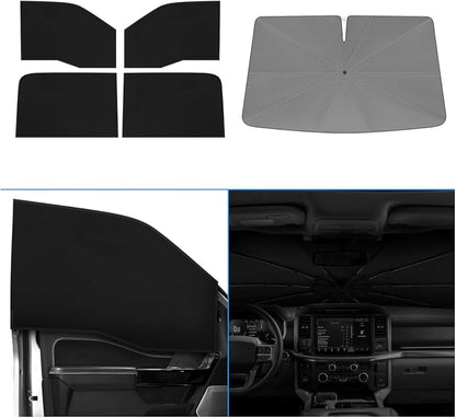 KUST Windshield Sun Shade Umbrella for Ford F150 Hybrid 2021 2022 2023 2024 2025 2026 Rear Window Shades 100% UV Protection and Blackout Privacy 5PCS Car Window Covers Accessories