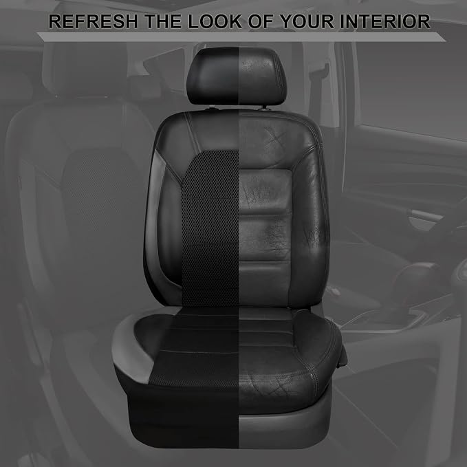 CAR PASS Leather Car Seat Covers Front Seats only, with Air Mesh Front Seat Covers Breathable, Cool Automotive Seat Covers 2 Pack, Universal Fit Most Cars,SUV,Truck,Van Airbag Compatible(Black Gray)