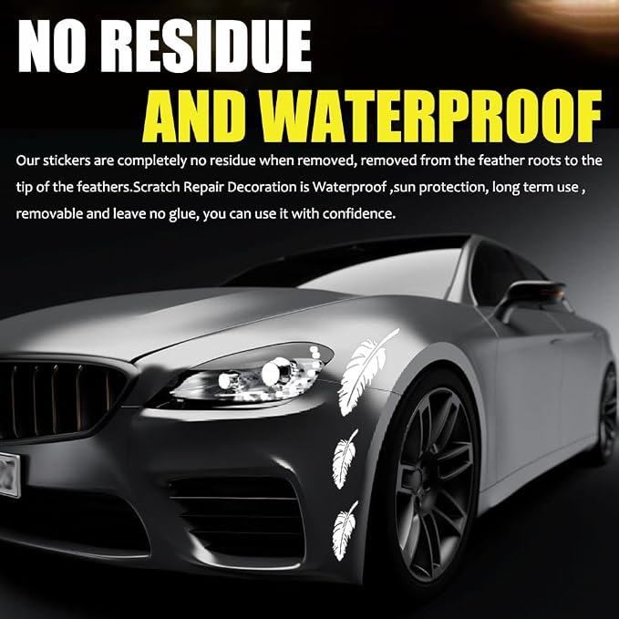 Ouliget Car Stickers Feathers Cover Scratches,Scratch Repair Decoration Vinyl Decals,Car Decoration Mirror Sticker Laptop Wall Decal,White